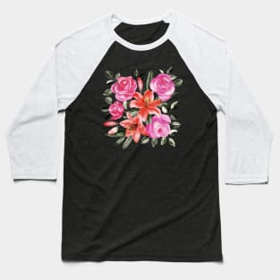 Roses and Lilies in watercolor Baseball T-Shirt